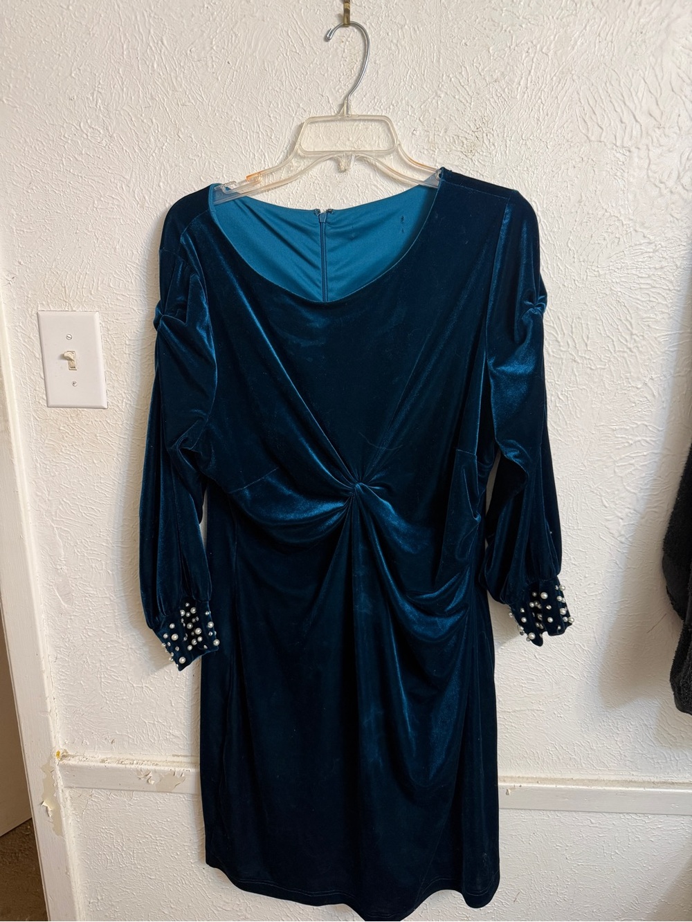 Vintage 80s Velvet Knot-Front Cocktail Dress in Teal Blue